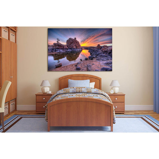 River Among Rocks Sunset №SL257 Ready to Hang Canvas Print - Zellart Canvas Prints 0new, ALL_Products, SUNRISE & SUNSET WALL ART