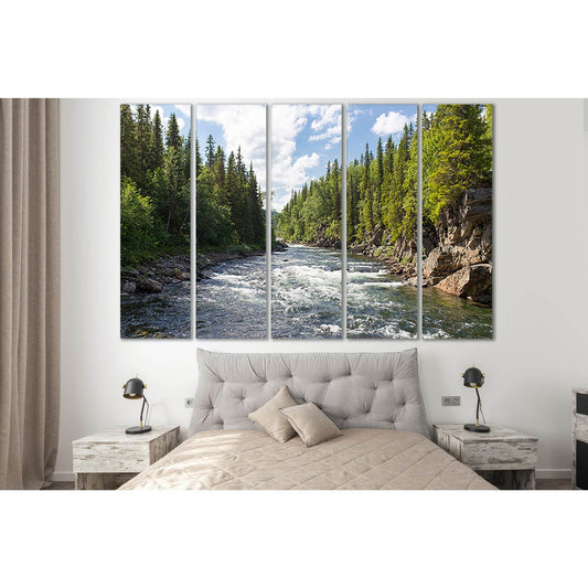 River And Coniferous Trees №SL506 Ready to Hang Canvas Print - Zellart Canvas Prints 0new, ALL_Products, Trees Wall Art