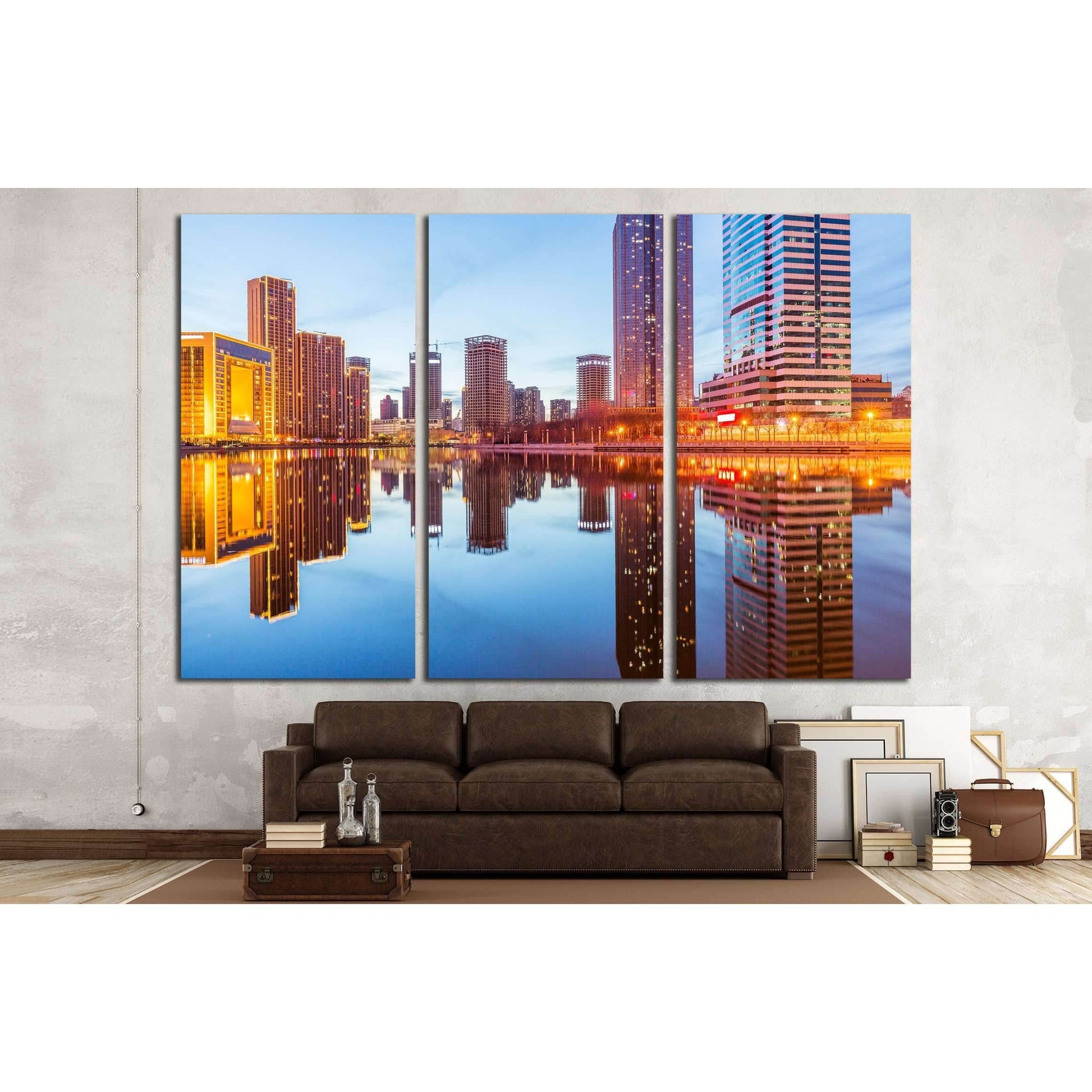 River And Modern Buildings Against Sky in Tianjin,China. №2726 Ready to Hang Canvas Print - Zellart Canvas Prints ALL_Products, s-2726