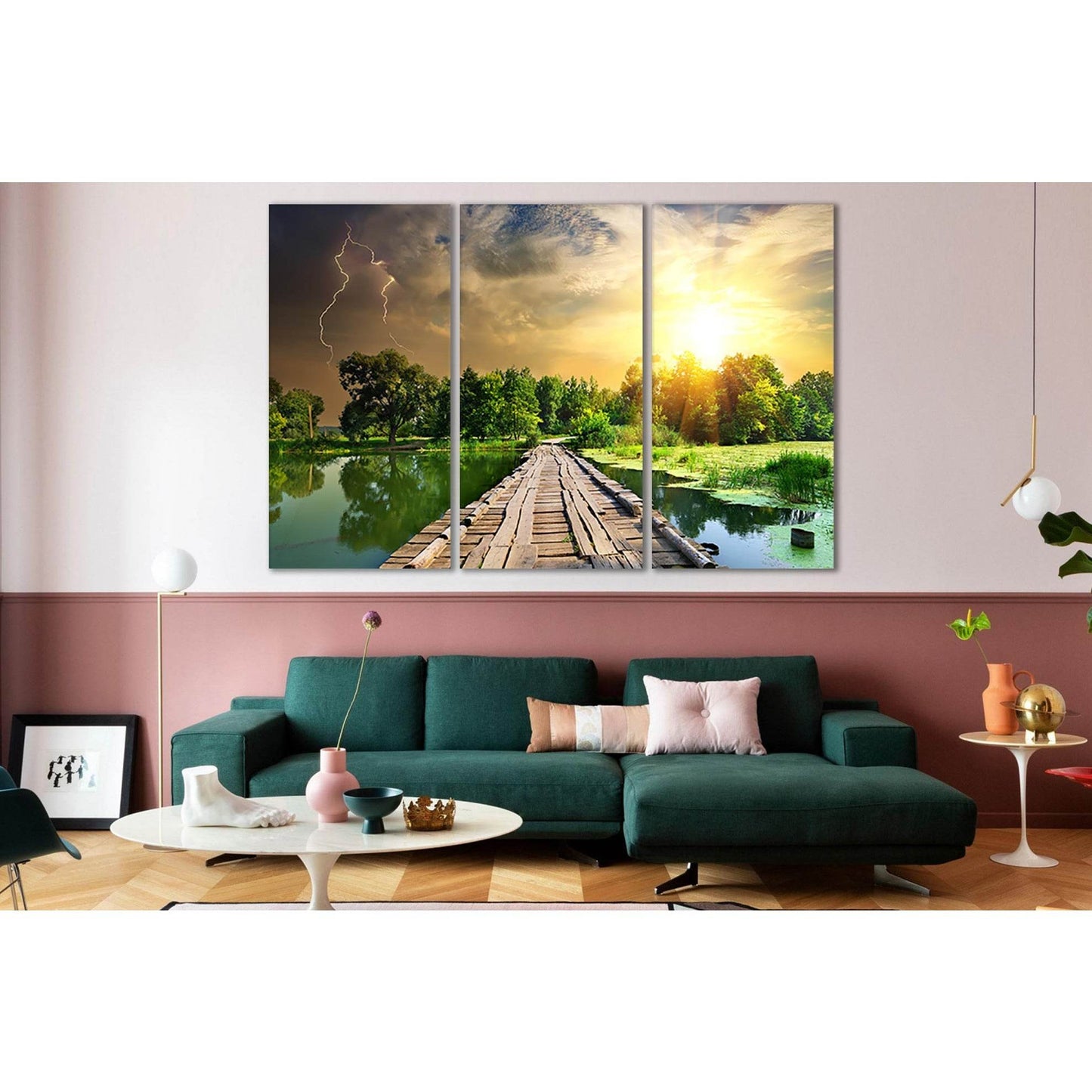 River Bridge At Dawn №SL235 Ready to Hang Canvas Print - Zellart Canvas Prints 0new, ALL_Products, SUNRISE & SUNSET WALL ART