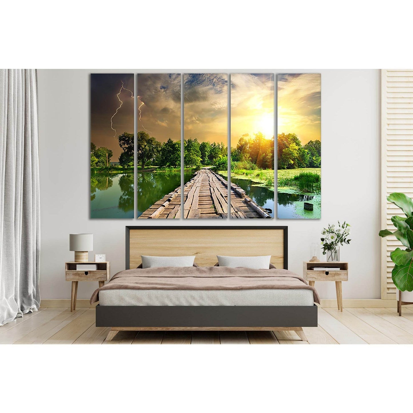 River Bridge At Dawn №SL235 Ready to Hang Canvas Print - Zellart Canvas Prints 0new, ALL_Products, SUNRISE & SUNSET WALL ART