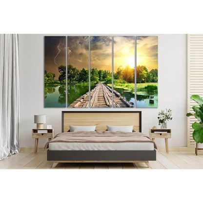 River Bridge At Dawn №SL235 Ready to Hang Canvas Print - Zellart Canvas Prints 0new, ALL_Products, SUNRISE & SUNSET WALL ART