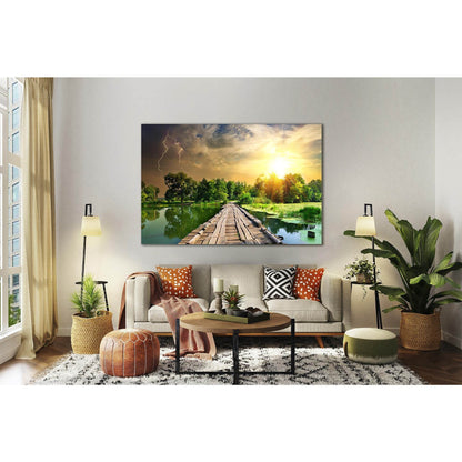 River Bridge At Dawn №SL235 Ready to Hang Canvas Print - Zellart Canvas Prints 0new, ALL_Products, SUNRISE & SUNSET WALL ART