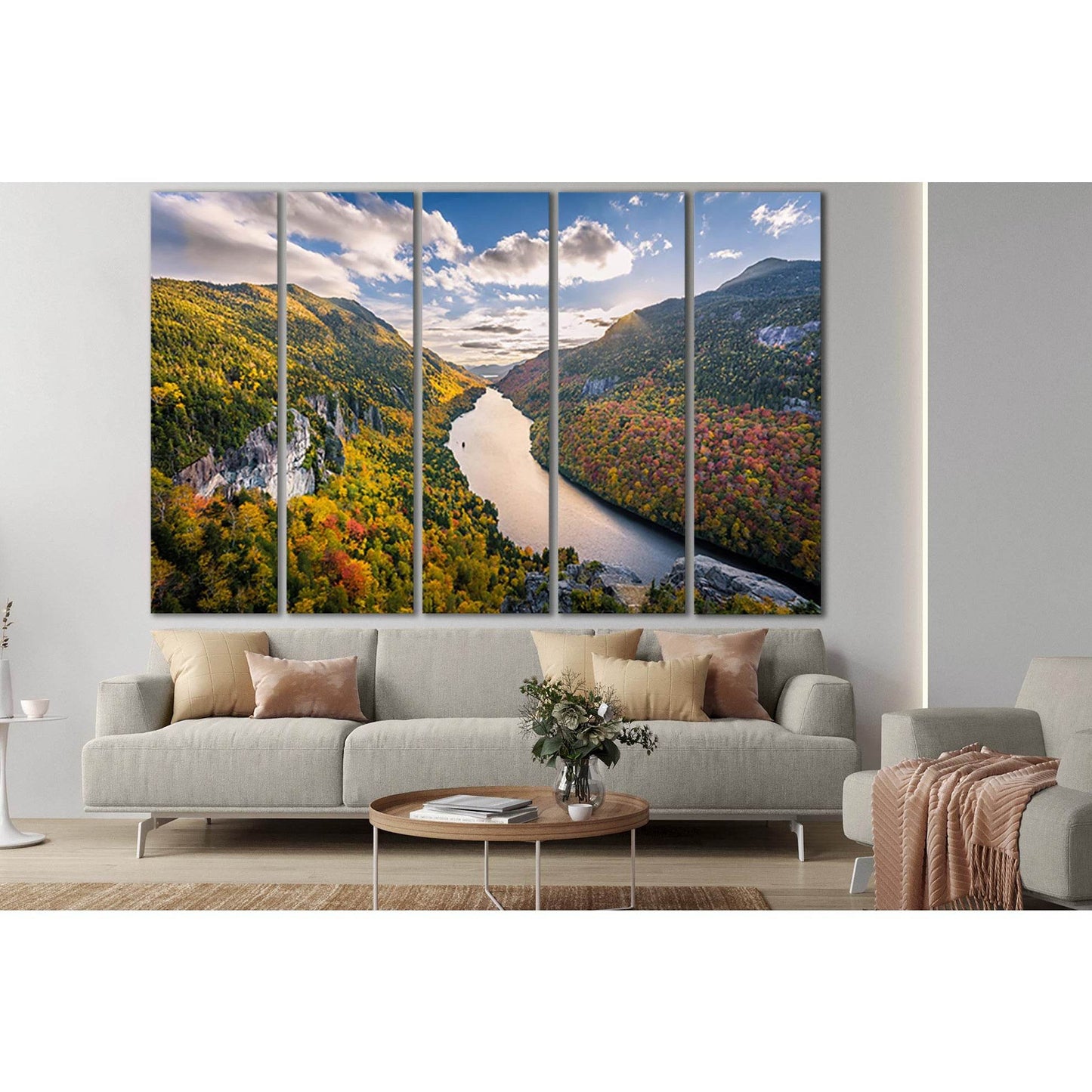 River Mountains Fall Clouds Tree №SL1477 Ready to Hang Canvas Print - Zellart Canvas Prints 0new, ALL_Products, AUTUMN WALL ART