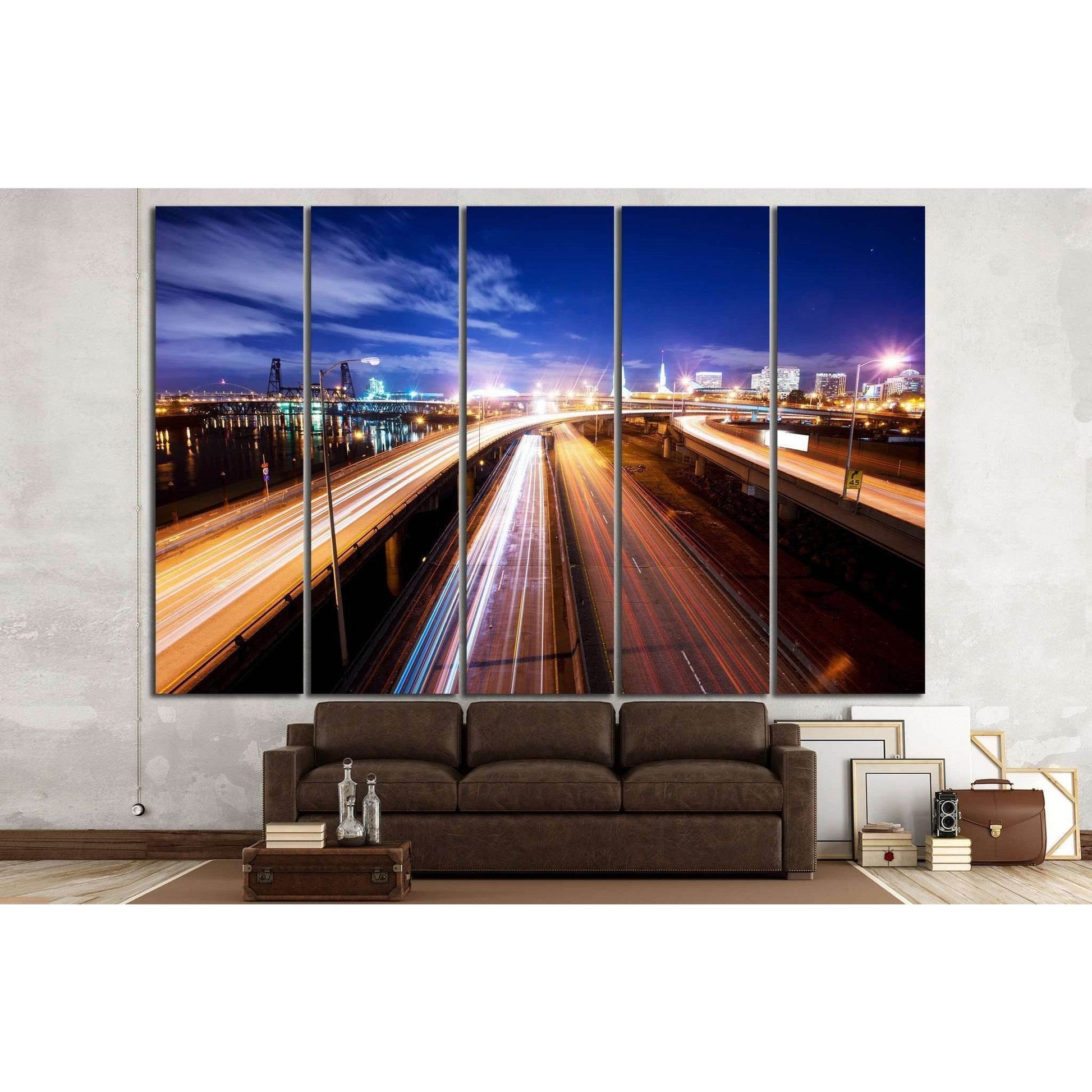 Road at night in portland №807 Ready to Hang Canvas Print - Zellart Canvas Prints ALL_Products, s-807