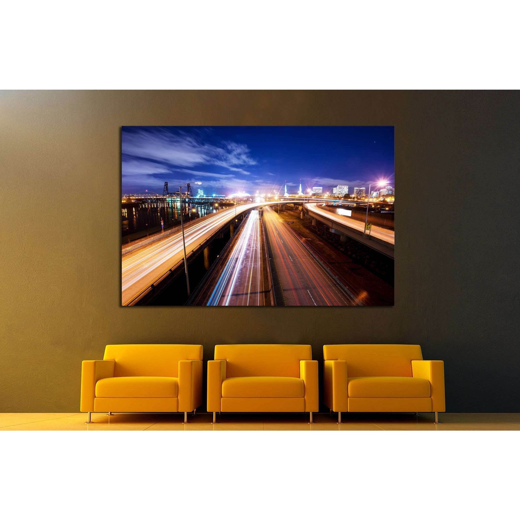 Road at night in portland №807 Ready to Hang Canvas Print
