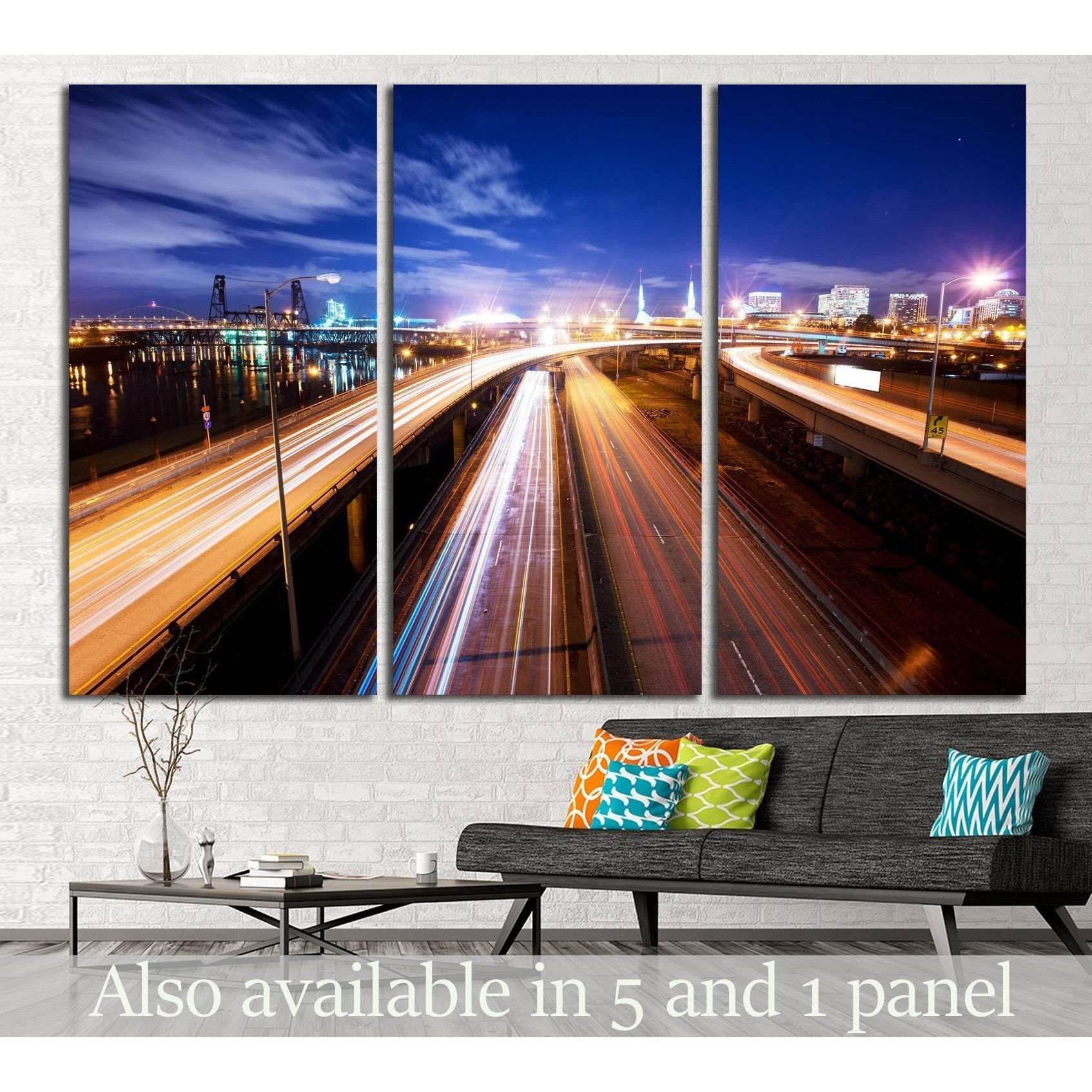 Road at night in portland №807 Ready to Hang Canvas Print