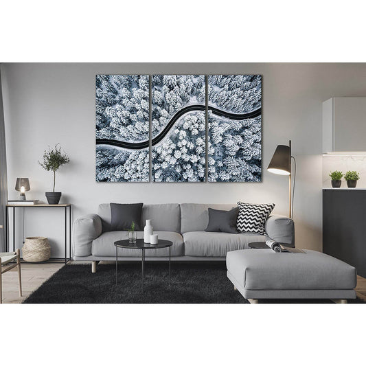 Road In A Snowy Forest №Sl25 Ready to Hang Canvas Print - Zellart Canvas Prints 0new, ALL_Products, Nature & Landscapes Canvas Print