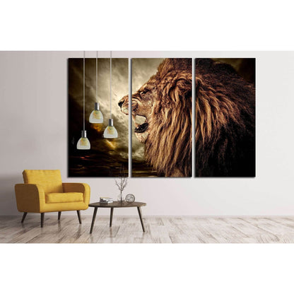Roaring lion against stormy sky №1844 Ready to Hang Canvas Print - Zellart Canvas Prints ALL_Products, Lion, s-1844
