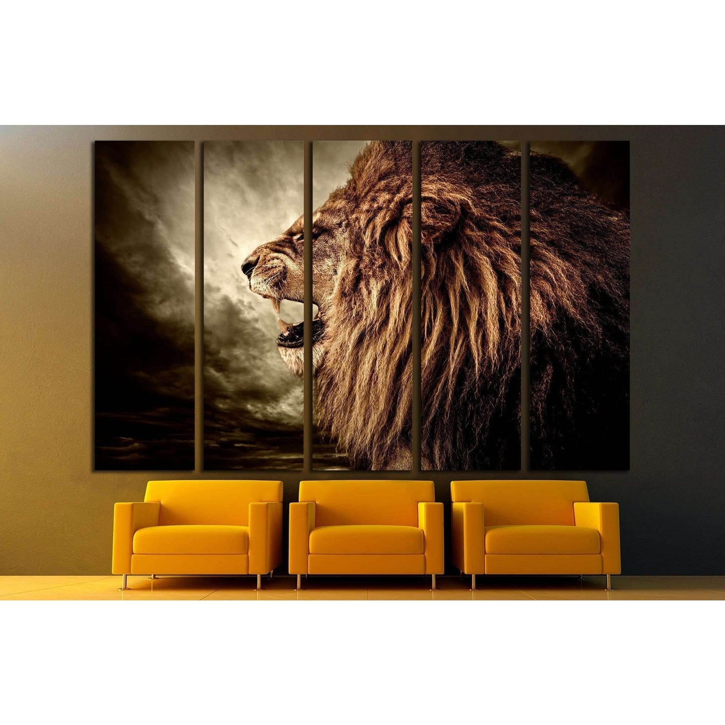 Roaring lion against stormy sky №1844 Ready to Hang Canvas Print - Zellart Canvas Prints ALL_Products, Lion, s-1844