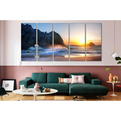 Rocks Waves Beach Sunset №SL255 Ready to Hang Canvas Print - Zellart Canvas Prints 0new, ALL_Products, SUNRISE & SUNSET WALL ART