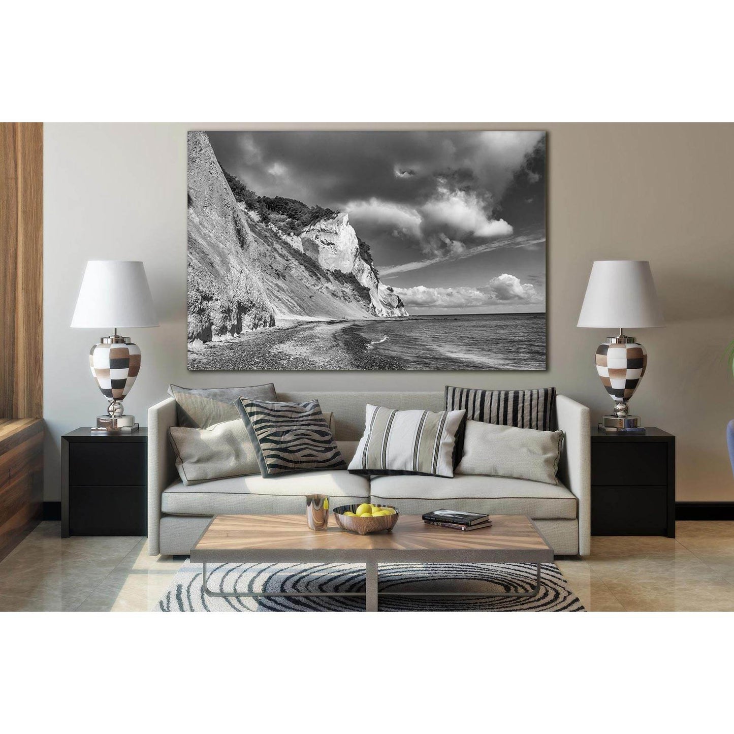 Rocky Coast Of The Sea Black End White №SL870 Ready to Hang Canvas Print - Zellart Canvas Prints 0new, ALL_Products, Black & White Wall Art