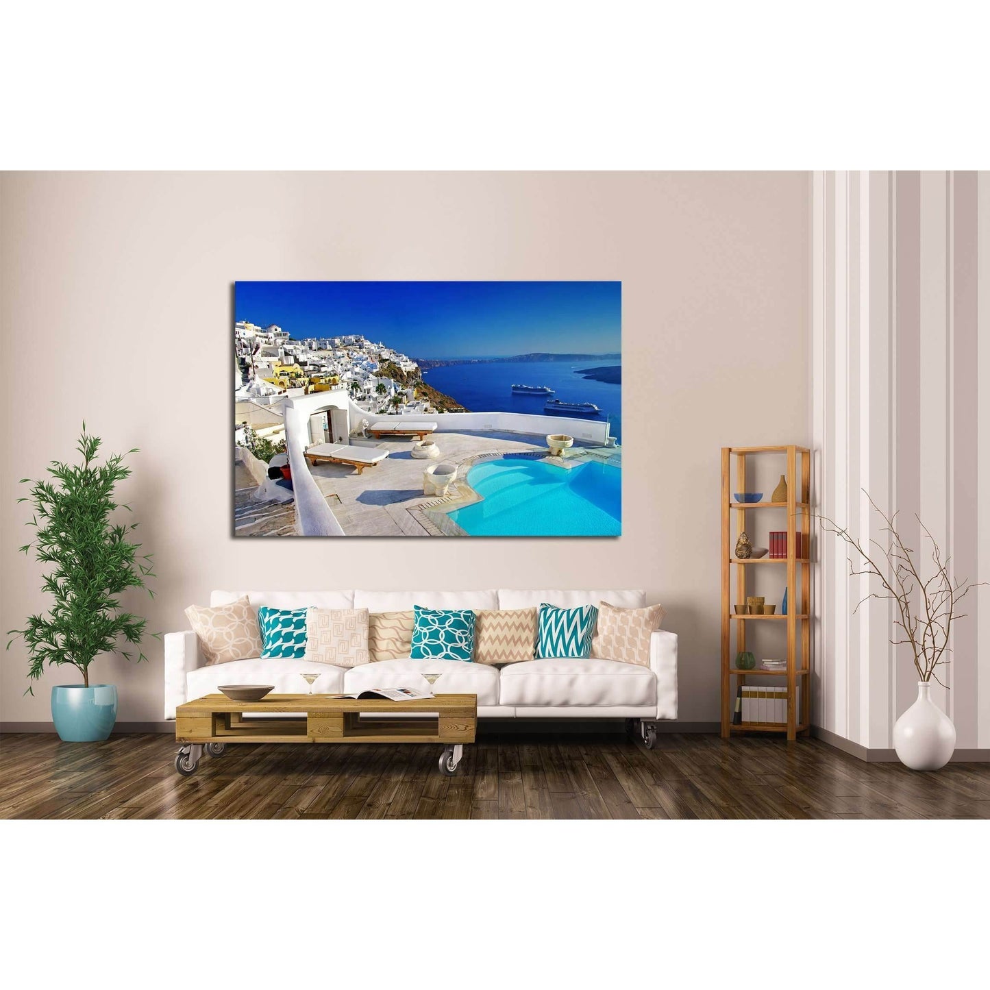 romantic holidays - Santorini resorts №2592 Ready to Hang Canvas Print - Zellart Canvas Prints ALL_Products, s-2592