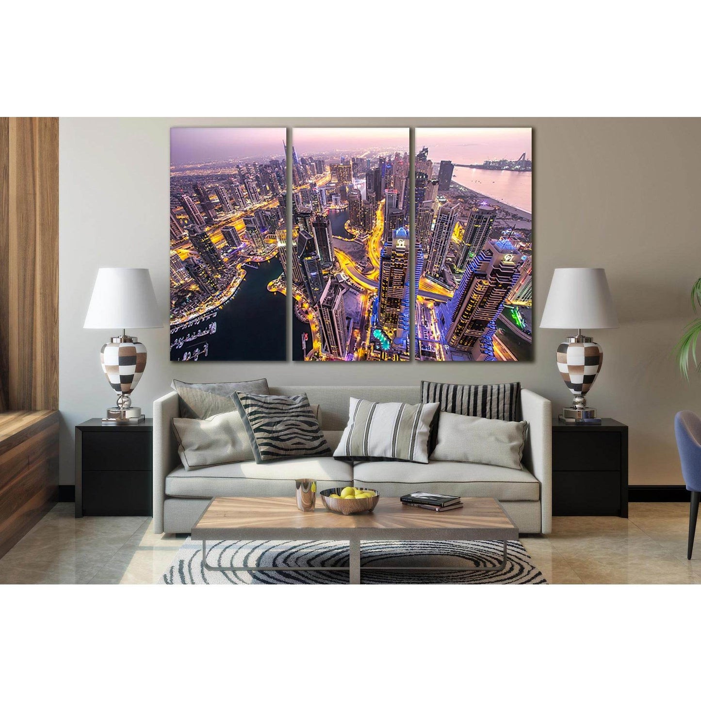 Rooftop View Of Dubai After Sunset №SL350 Ready to Hang Canvas Print - Zellart Canvas Prints 0new, ALL_Products, Cityscapes & Skylines