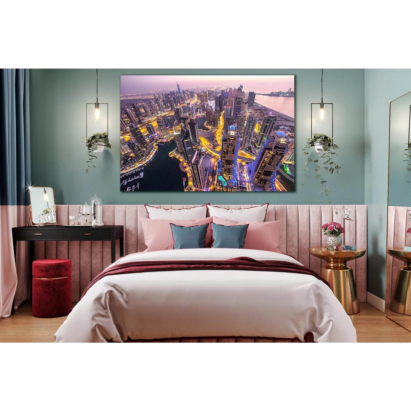 Rooftop View Of Dubai After Sunset №SL350 Ready to Hang Canvas Print - Zellart Canvas Prints 0new, ALL_Products, Cityscapes & Skylines