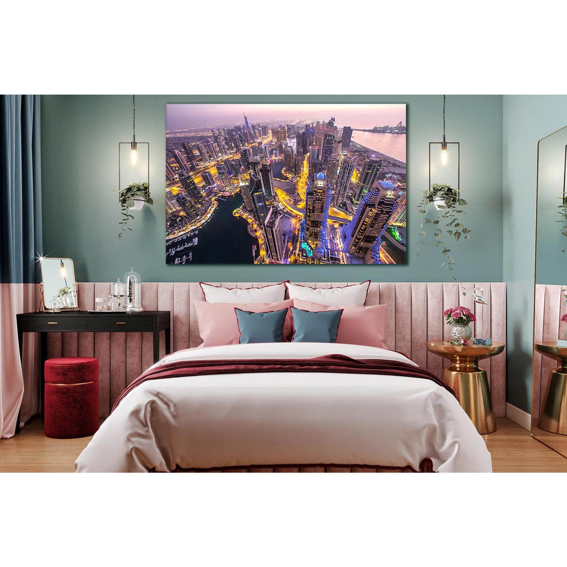 Rooftop View Of Dubai After Sunset №SL350 Ready to Hang Canvas Print - Zellart Canvas Prints 0new, ALL_Products, Cityscapes & Skylines