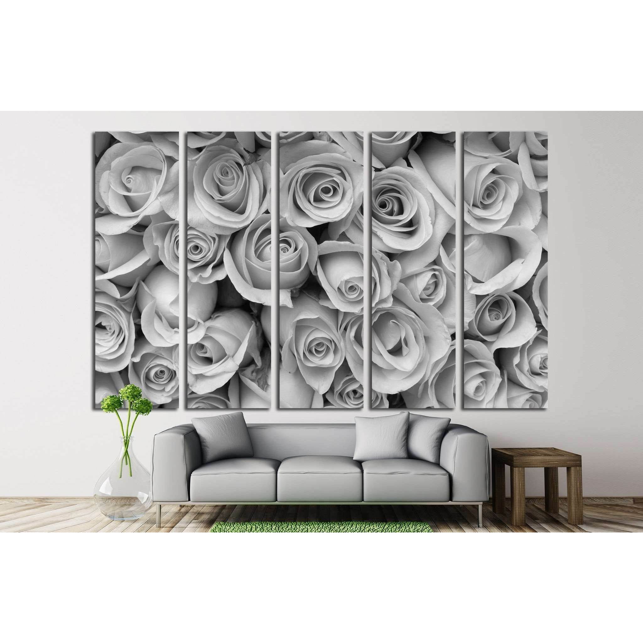 rose flower bouquet, black and white №1344 Ready to Hang Canvas Print