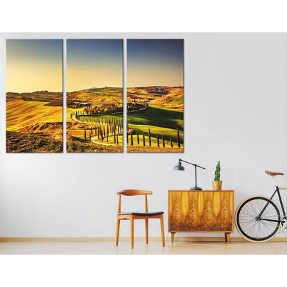 Rural Sunset On Countryside In Tuscany, Italy №04235 Ready to Hang Canvas Print - Zellart Canvas Prints ALL_Products