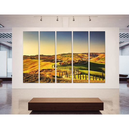 Rural Sunset On Countryside In Tuscany, Italy №04235 Ready to Hang Canvas Print - Zellart Canvas Prints ALL_Products