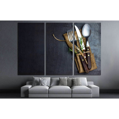Rustic vintage set of cutlery knife, spoon, fork №1921 Ready to Hang Canvas Print - Zellart Canvas Prints ALL_Products, s-1921
