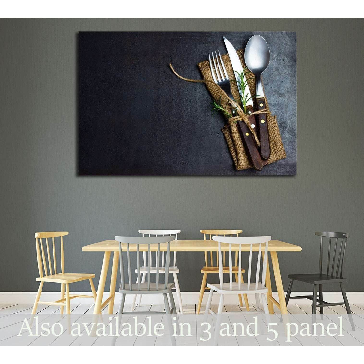 Rustic vintage set of cutlery knife, spoon, fork №1921 Ready to Hang Canvas PrintCanvas art arrives ready to hang, with hanging accessories included and no additional framing required. Every canvas print is hand-crafted, made on-demand at our workshop and