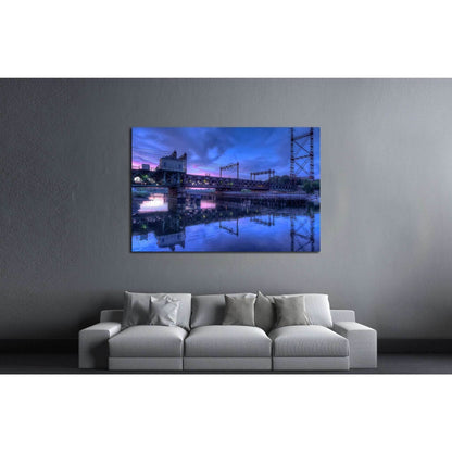 Rusty train bridge going over the harbor under a pink sunset №2062 Ready to Hang Canvas Print - Zellart Canvas Prints ALL_Products, s-2062