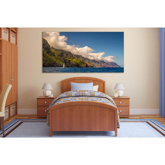 Sailboat Near Sea Cliffs №SL168 Ready to Hang Canvas Print - Zellart Canvas Prints 0new, ALL_Products, Beach Ocean & Waves
