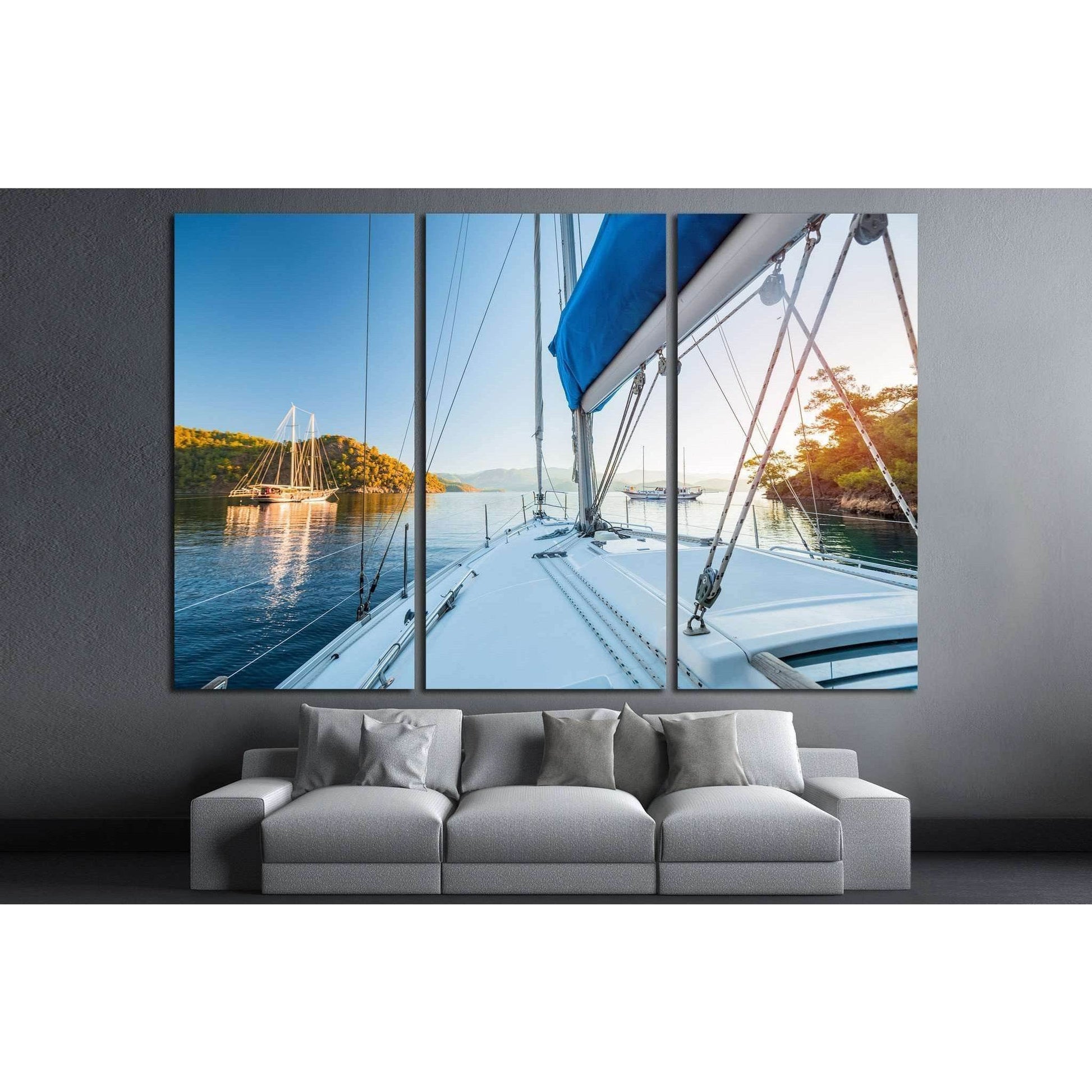 Sailing boats anchored in calm bay. Aegean Sea, Turkey №1412 Ready to Hang Canvas PrintCanvas art arrives ready to hang, with hanging accessories included and no additional framing required. Every canvas print is hand-crafted, made on-demand at our worksh