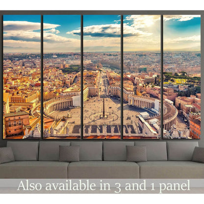 Saint Peter's Square Vatican Rome canvas print in a multi-panel living room mockup