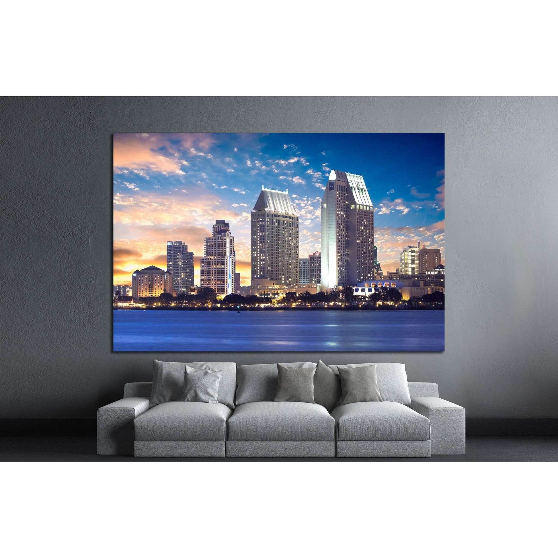 San Diego Cityscape Sunset, California USA №1211 Ready to Hang Canvas Print - Zellart Canvas Prints ALL_Products, s-1211