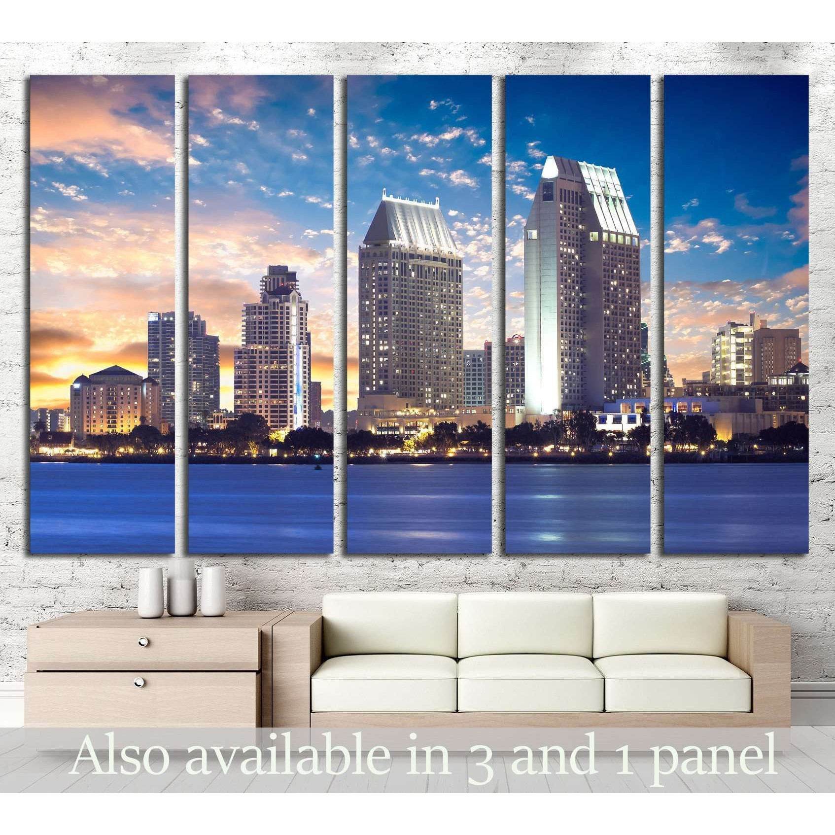 San Diego Cityscape Sunset, California USA №1211 Ready to Hang Canvas Print - Zellart Canvas Prints ALL_Products, s-1211