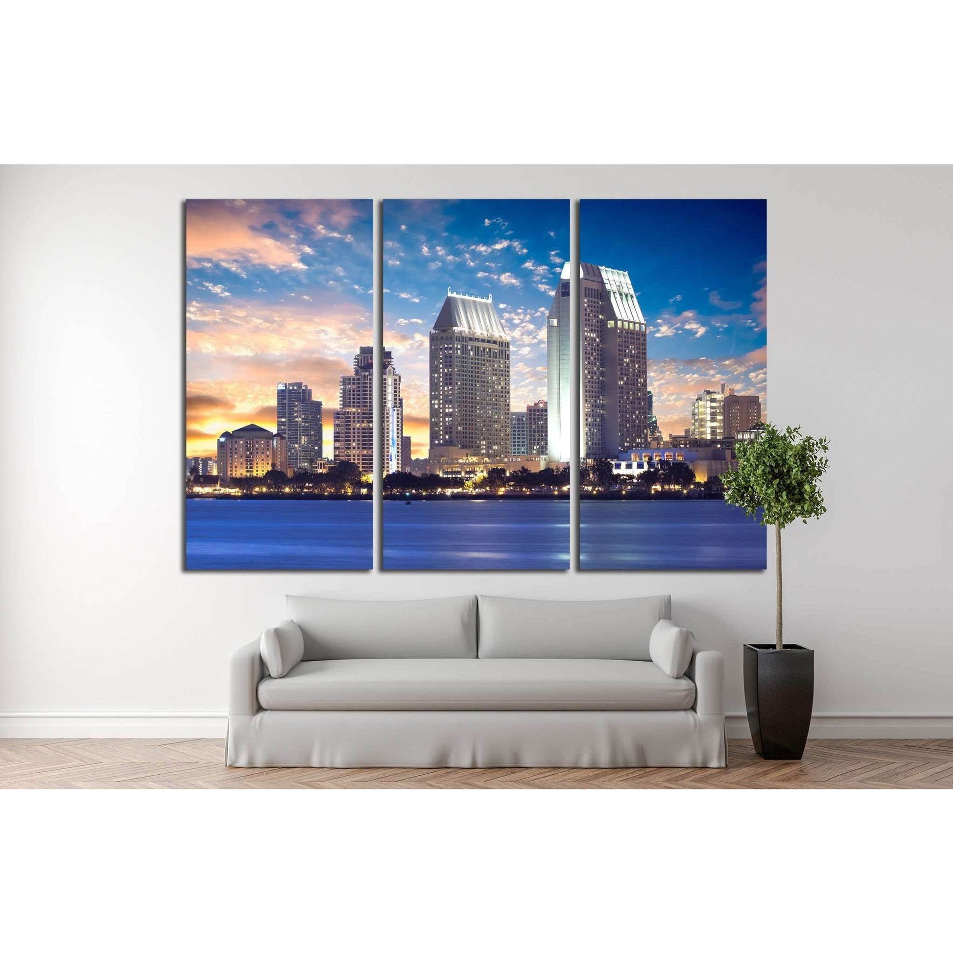 San Diego Cityscape Sunset, California USA №1211 Ready to Hang Canvas Print - Zellart Canvas Prints ALL_Products, s-1211