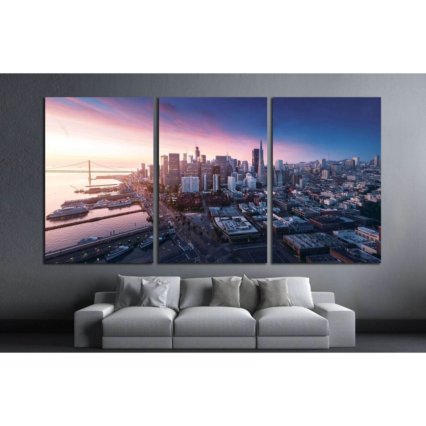 San Francisco panorama at sunrise with waterfront and downtown №1658 Ready to Hang Canvas Print - Zellart Canvas Prints ALL_Products, s-1658