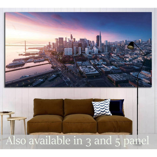 San Francisco panorama at sunrise with waterfront and downtown №1658 Ready to Hang Canvas Print - Zellart Canvas Prints ALL_Products, s-1658