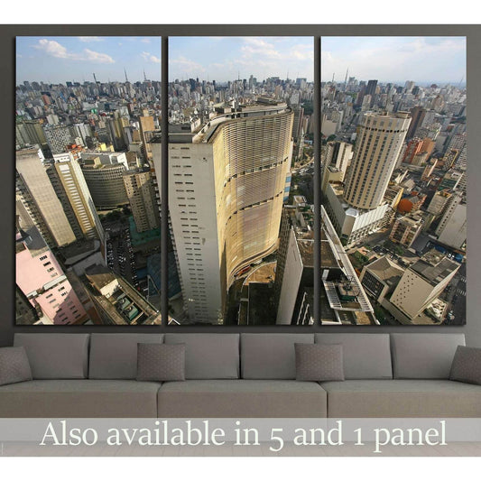 Sao Paulo skyline canvas print with aerial view of downtown skyscrapers above a modern sofa