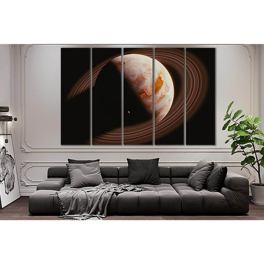Saturn And Its Satellite №SL419 Ready to Hang Canvas Print - Zellart Canvas Prints 0new, ALL_Products, Astronomy & Space Canvas Wall Art
