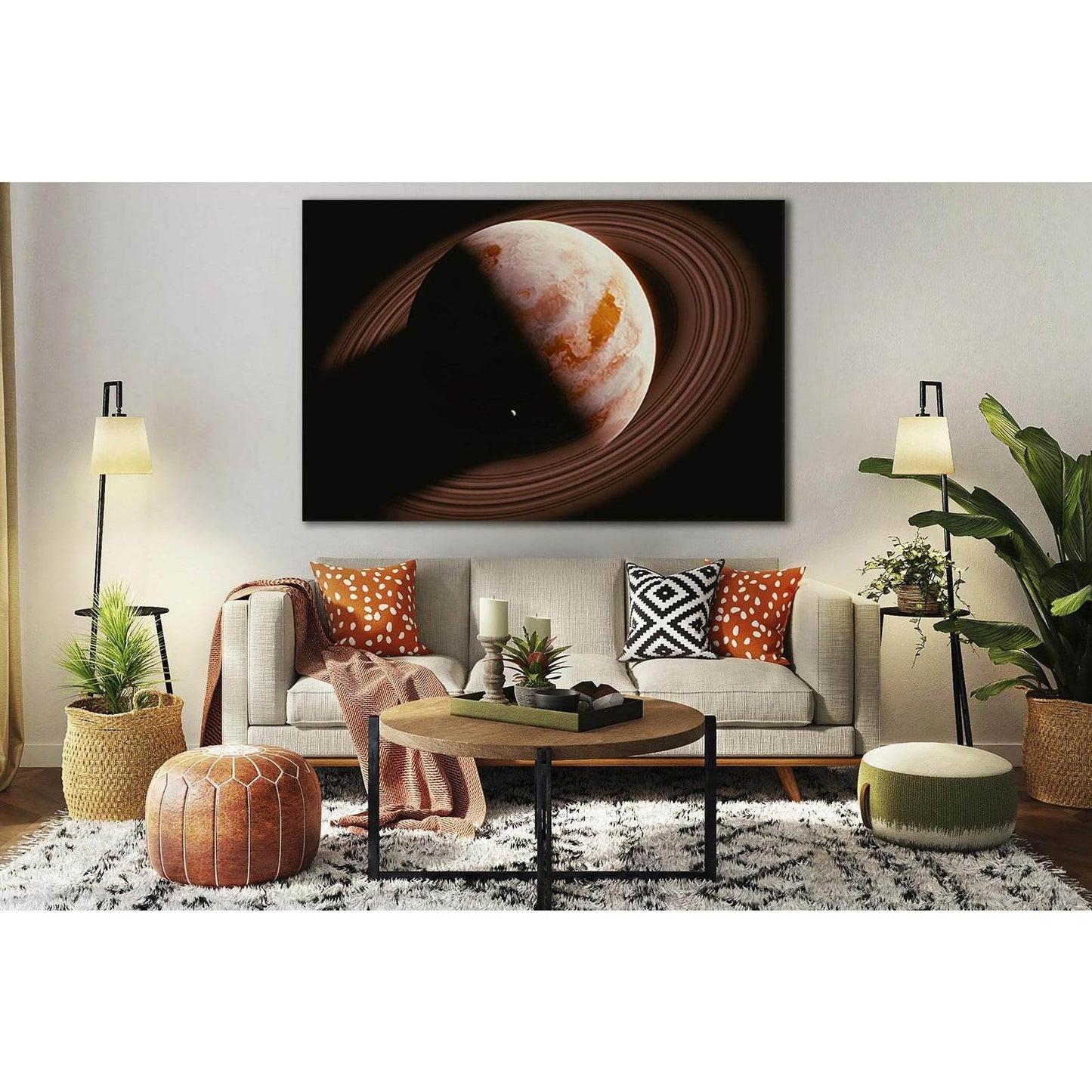 Saturn And Its Satellite №SL419 Ready to Hang Canvas Print - Zellart Canvas Prints 0new, ALL_Products, Astronomy & Space Canvas Wall Art