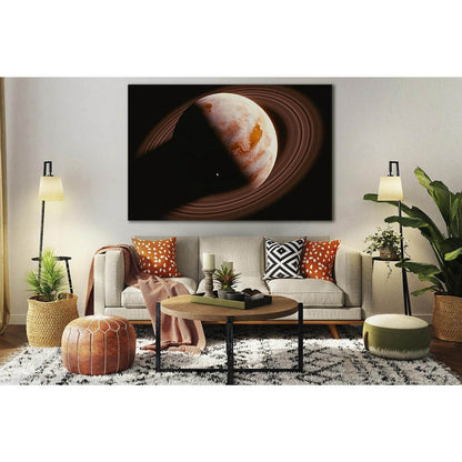 Saturn And Its Satellite №SL419 Ready to Hang Canvas Print - Zellart Canvas Prints 0new, ALL_Products, Astronomy & Space Canvas Wall Art