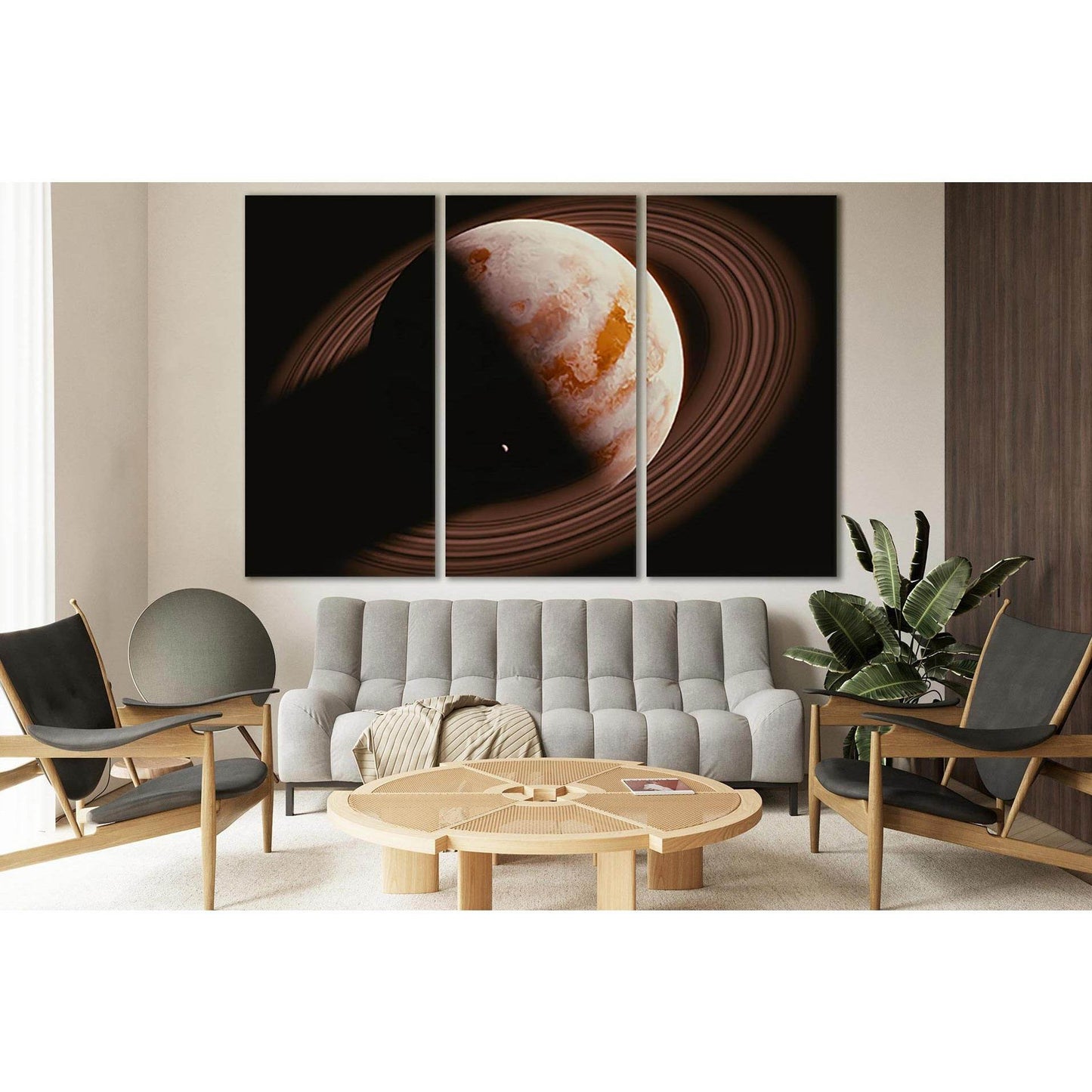 Saturn And Its Satellite №SL419 Ready to Hang Canvas Print - Zellart Canvas Prints 0new, ALL_Products, Astronomy & Space Canvas Wall Art