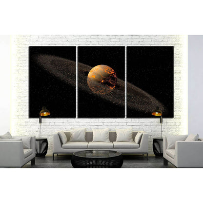Saturn like planet with asteroid rings and hot lava cracks for a space illustration №2459 Ready to Hang Canvas Print - Zellart Canvas Prints ALL_Products, s-2459