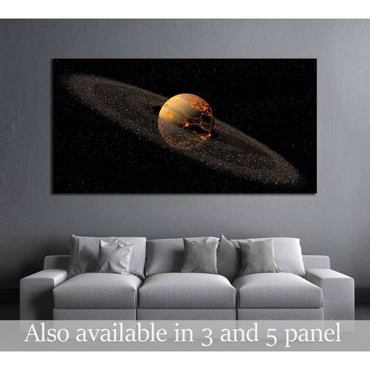 Saturn like planet with asteroid rings and hot lava cracks for a space illustration №2459 Ready to Hang Canvas Print - Zellart Canvas Prints ALL_Products, s-2459