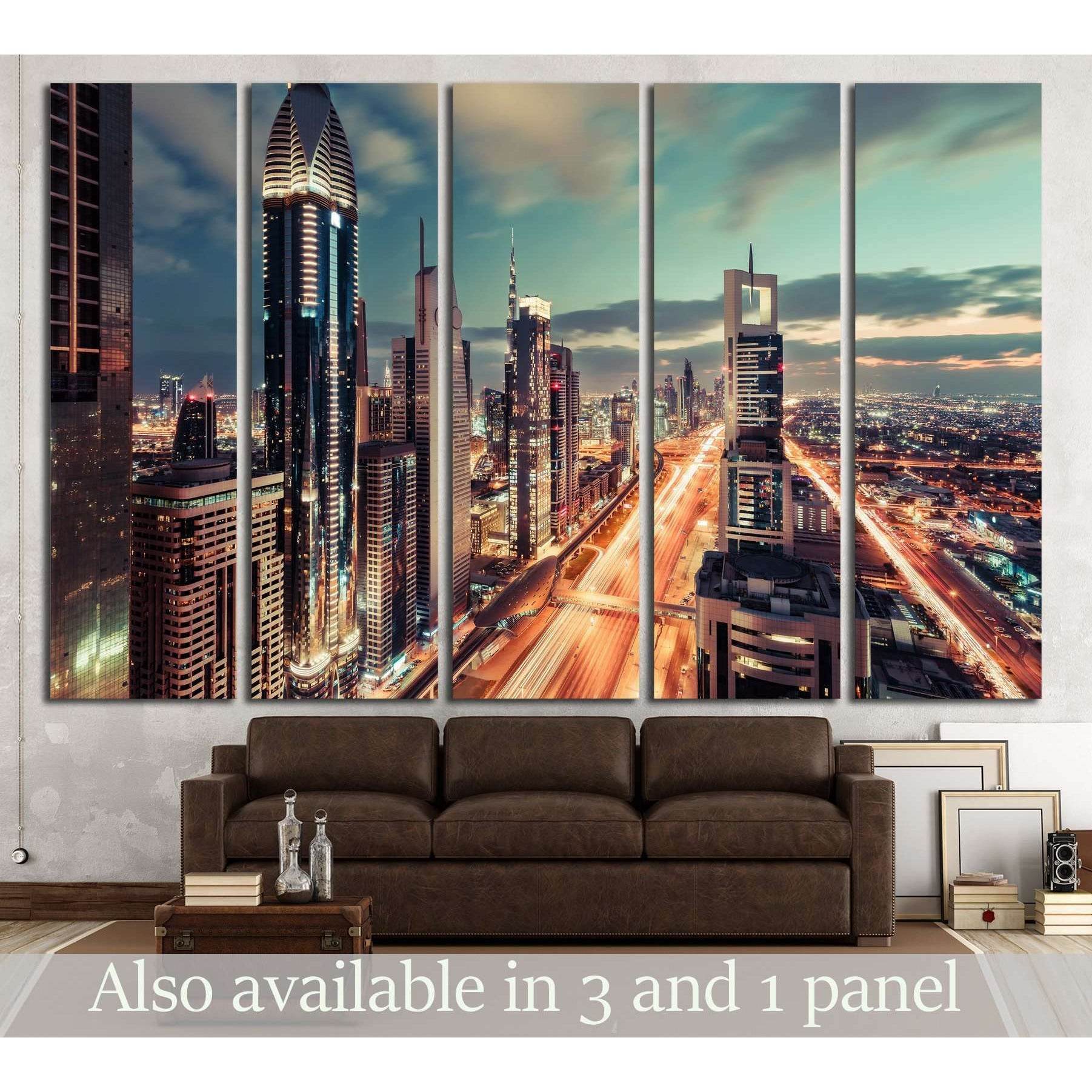 Scenic Dubai downtown architecture in the evening №3004 Ready to Hang Canvas PrintCanvas art arrives ready to hang, with hanging accessories included and no additional framing required. Every canvas print is hand-crafted, made on-demand at our workshop an
