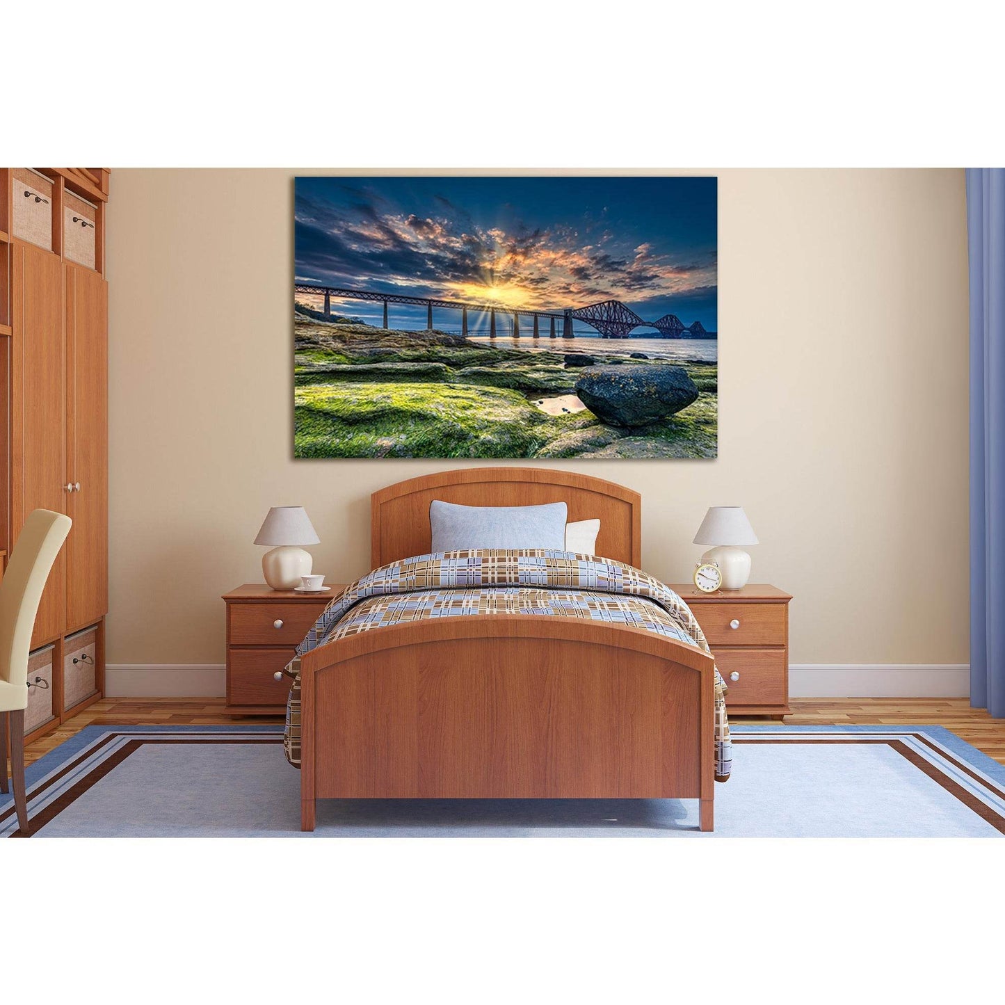 Scotland Forth Bridge At Sunrise №SL1097 Ready to Hang Canvas Print - Zellart Canvas Prints 0new, ALL_Products, Bridges Wall Art