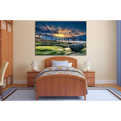 Scotland Forth Bridge At Sunrise №SL1097 Ready to Hang Canvas Print - Zellart Canvas Prints 0new, ALL_Products, Bridges Wall Art