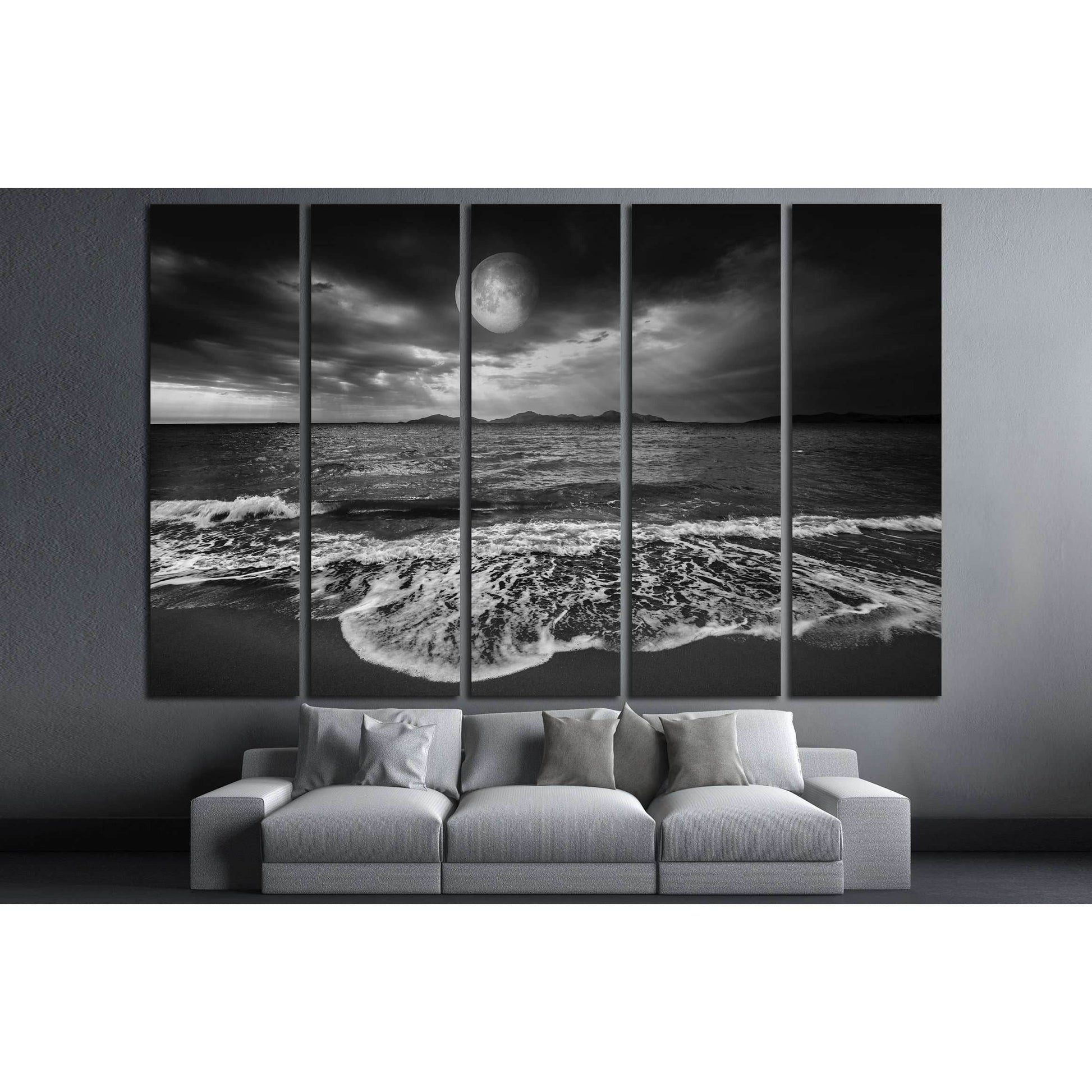 sea landscape with moon №2859 Ready to Hang Canvas Print - Zellart Canvas Prints ALL_Products, s-2859