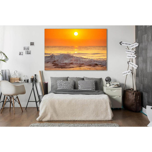 Sea Sun And White Wave №SL286 Ready to Hang Canvas Print - Zellart Canvas Prints 0new, ALL_Products, SUNRISE & SUNSET WALL ART