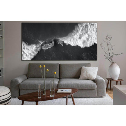 Sea Waves & Surfers №SL851 Ready to Hang Canvas Print - Zellart Canvas Prints 0new, ALL_Products, Black & White Wall Art