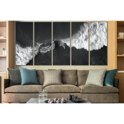 Sea Waves & Surfers №SL851 Ready to Hang Canvas Print - Zellart Canvas Prints 0new, ALL_Products, Black & White Wall Art