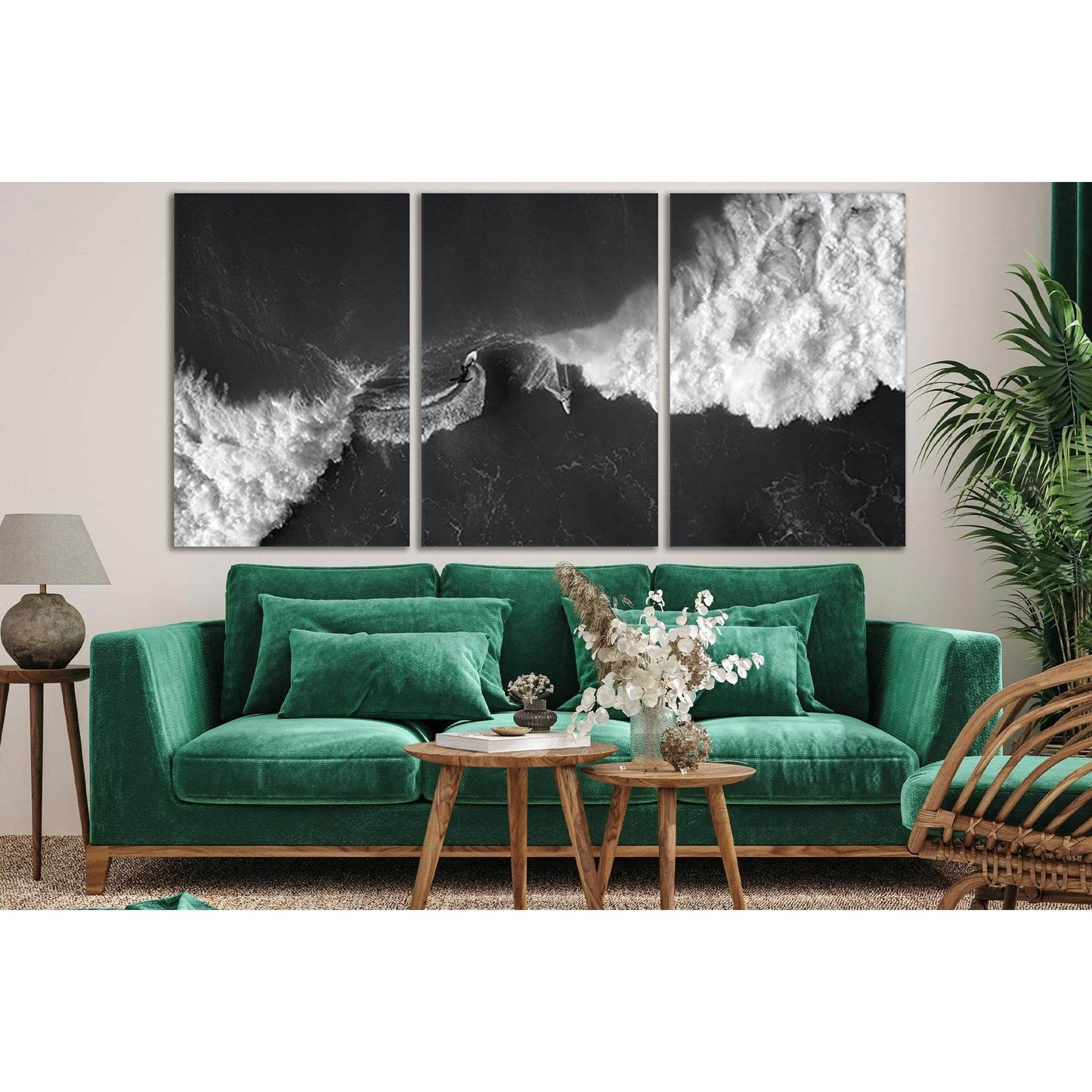 Sea Waves & Surfers №SL851 Ready to Hang Canvas Print - Zellart Canvas Prints 0new, ALL_Products, Black & White Wall Art