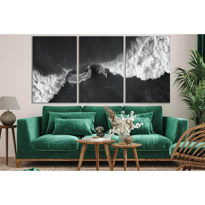 Sea Waves & Surfers №SL851 Ready to Hang Canvas Print - Zellart Canvas Prints 0new, ALL_Products, Black & White Wall Art